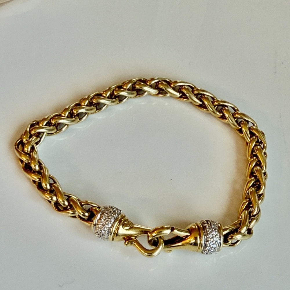 David Yurman 18 karat gold and diamond wheat bracelet - Picture 5 of 9